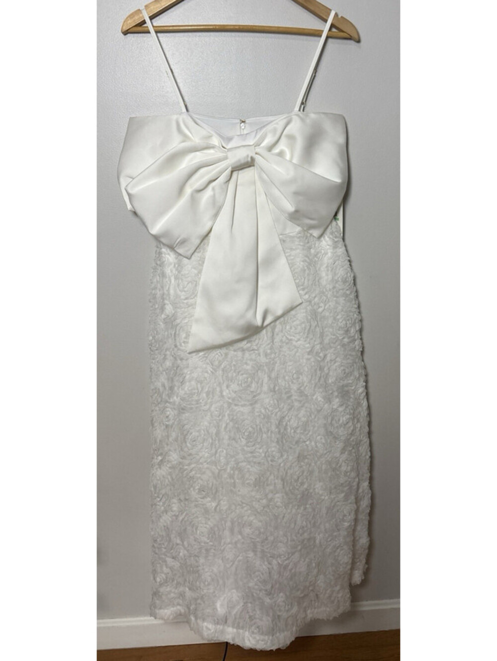 Kensie White Rosette Dress Womens Size 8 Bow Strap Fit Flare Bridal Party NWT